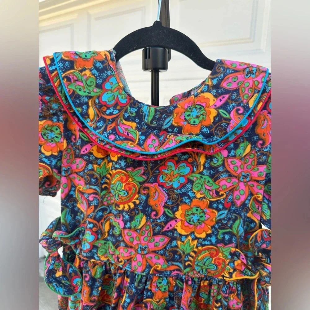Vintage floral colorful girls dress size 10 - Picture 3 of 6